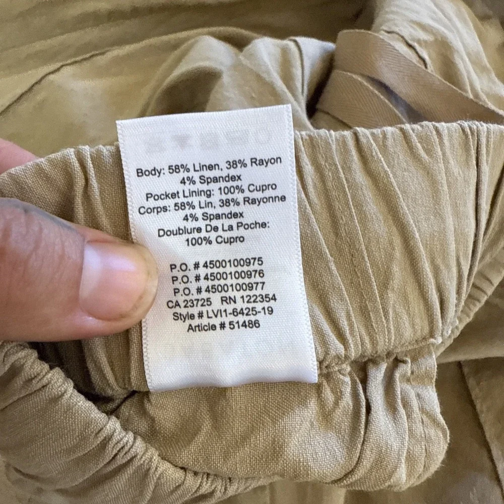 Babaton Aritzia Errol Linen Khaki Pants‎ Relaxed Fit Tapered Leg Women M Tan